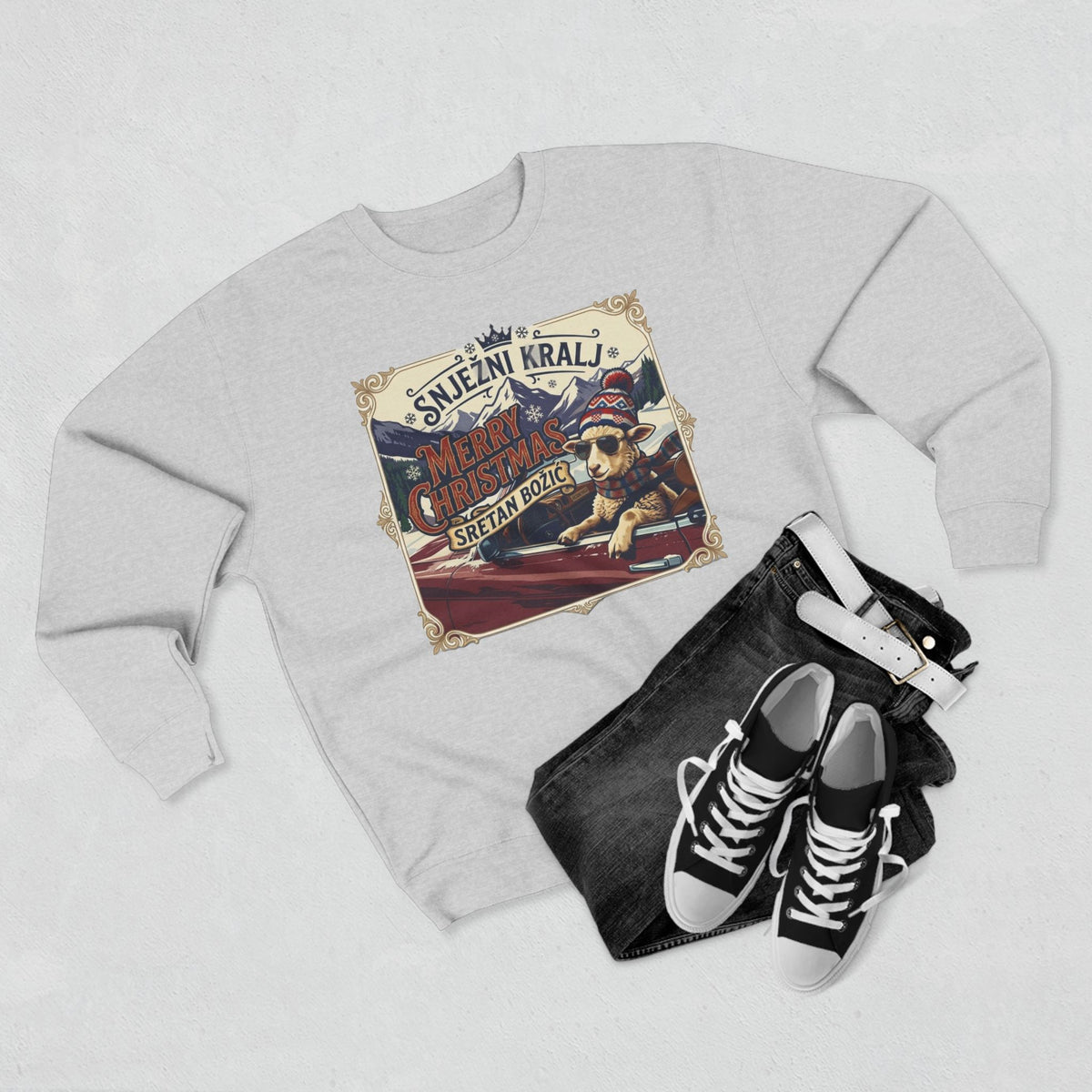 Božićni retro ski poster - Crewneck džemper "Sretan Božić"