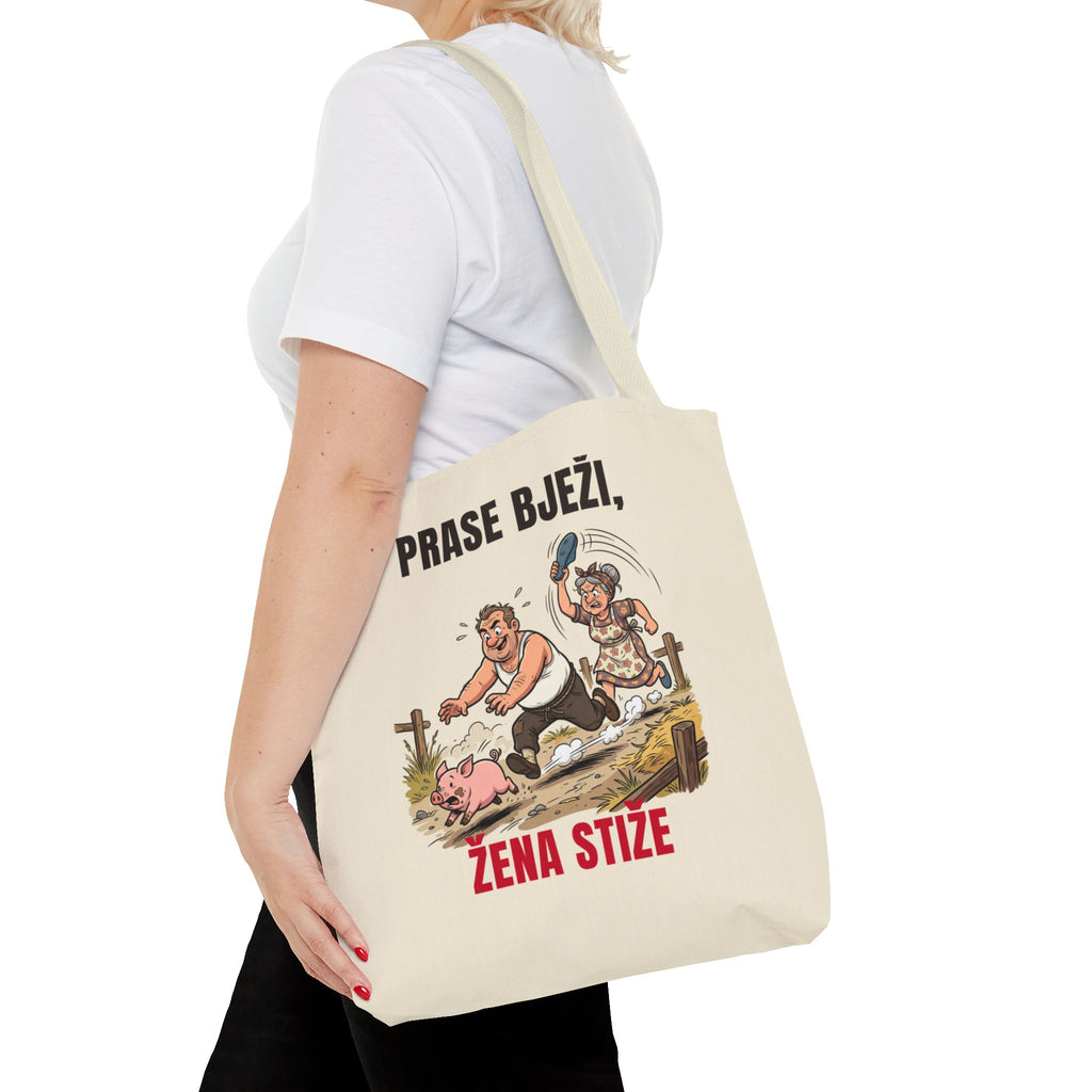Platnena torba „Prase bježi, žena stiže”