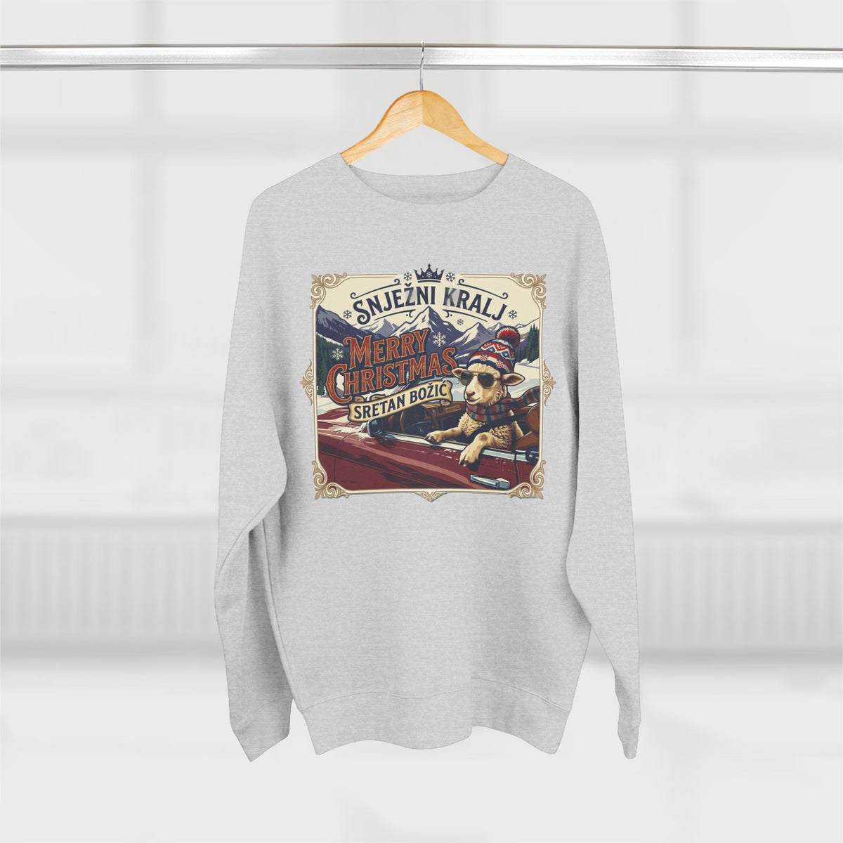 Božićni retro ski poster - Crewneck džemper "Sretan Božić"